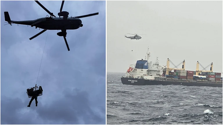 Indian Navy Rescues Critically Injured Chinese Sailor Off Mumbai Coast | WATCH - | Photo: X/SpokespersonNavy